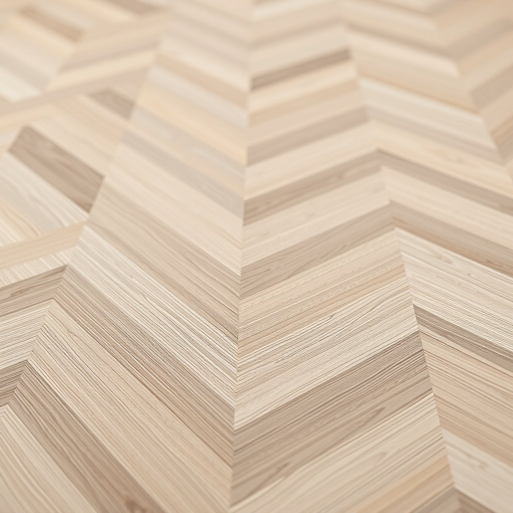 A close-up of a marking technique to keep the V pattern aligned on chevron floors during trimming.