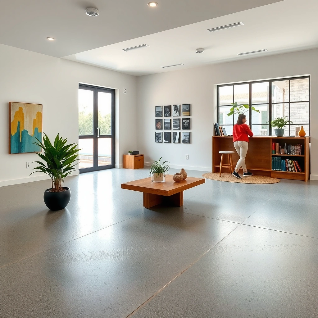 A person measuring the area for polished concrete floors in a home renovation project.