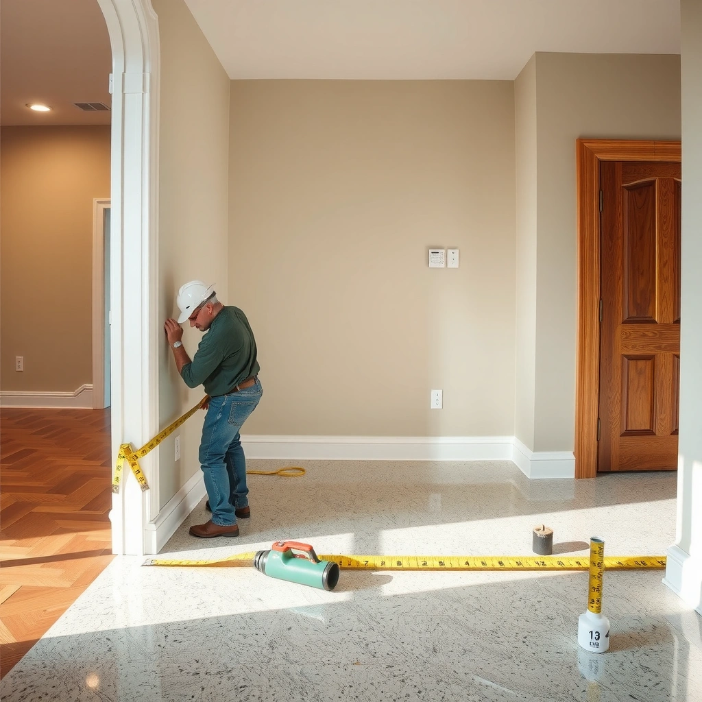 Measuring the fit between granite floors and baseboards for installation