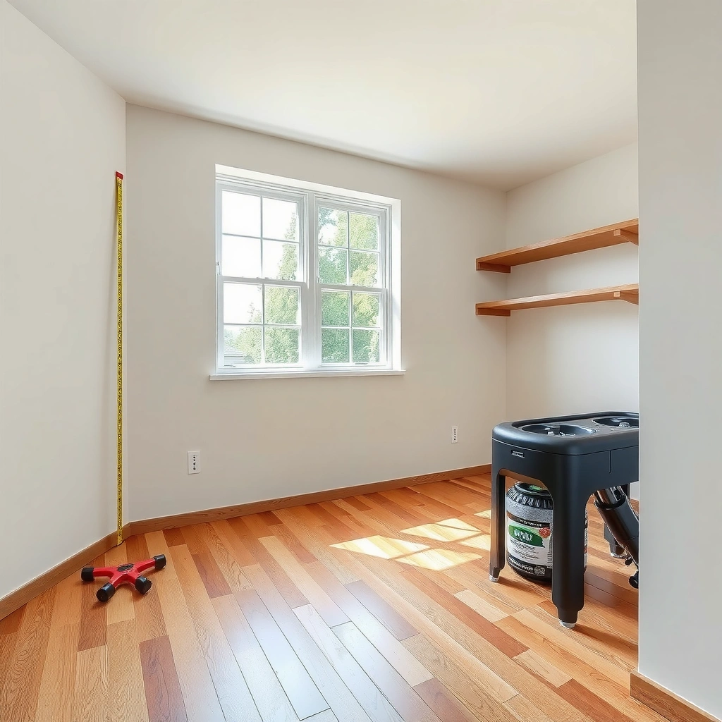 Measuring and planning the gap for baseboards during hardwood floor installation.