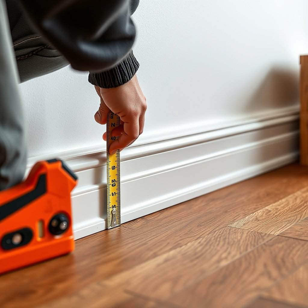 Measuring and marking baseboards accurately for installation with parquet floors.