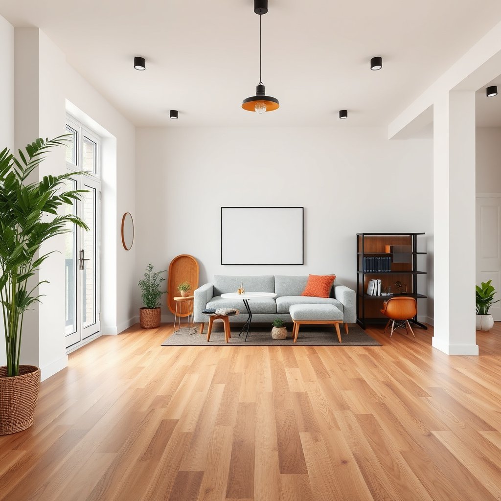 A measuring tape on a basement floor, illustrating how to measure for engineered wood flooring.