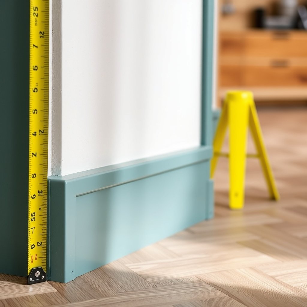 A person measuring and aligning the chevron seam for proper threshold installation.