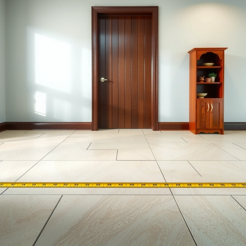Measuring and mapping the doorway layout for travertine floor installation around doors.