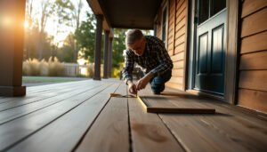 Step-by-step guide on how to measure engineered wood floors for a porch installation.