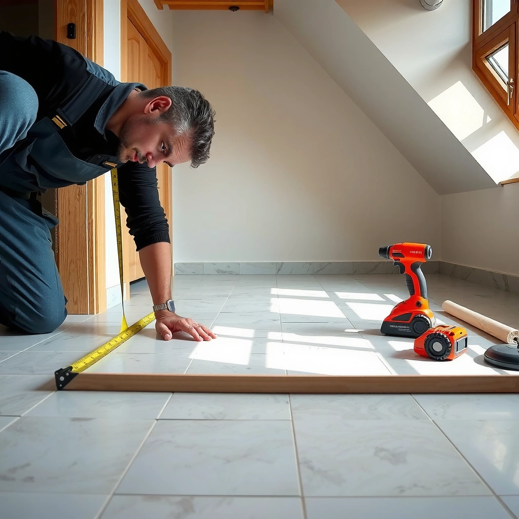 Measuring the opening and matching floor heights for ceramic tile thresholds installation
