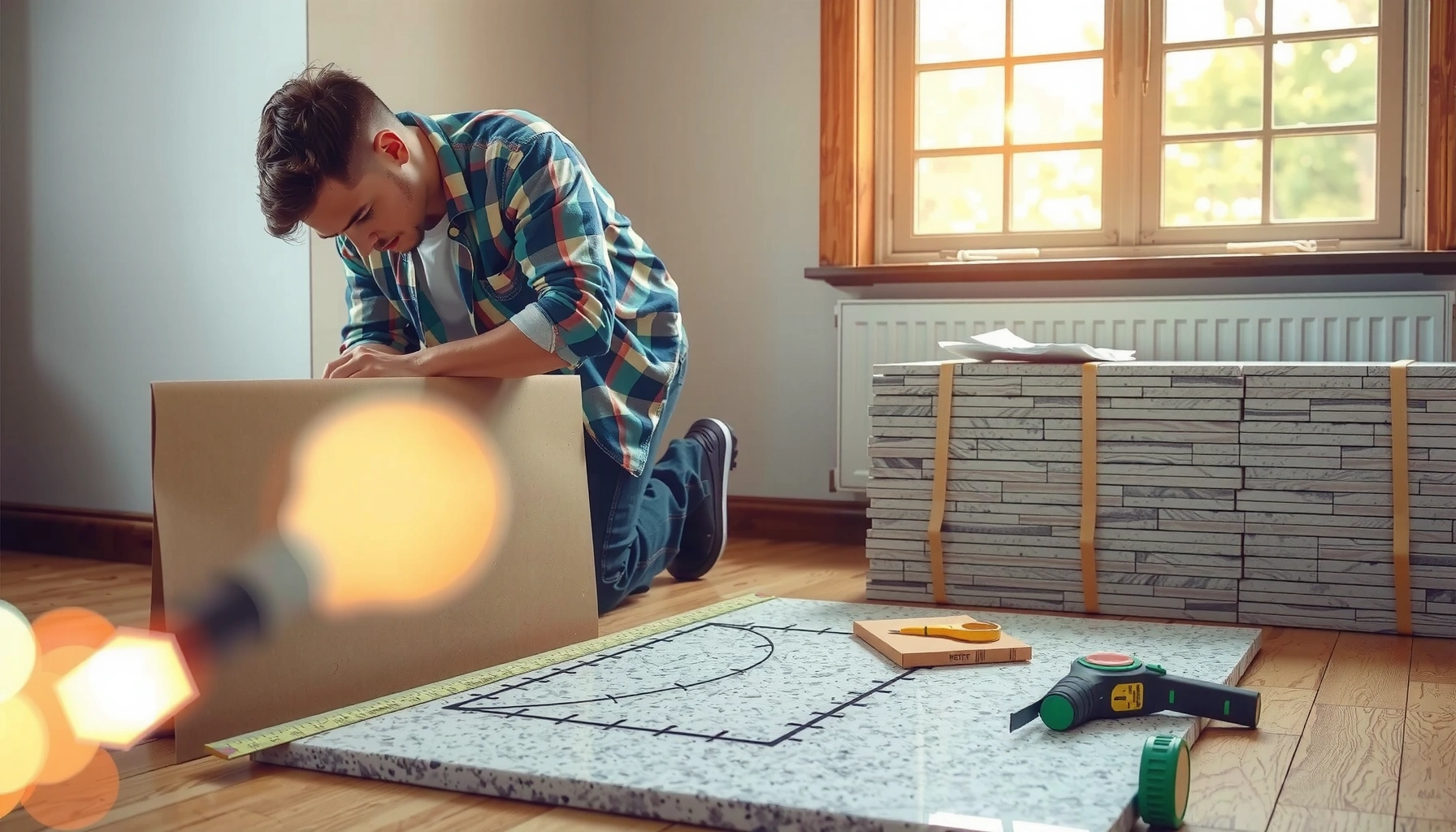 Step-by-step guide on how to measure for granite floors accurately.