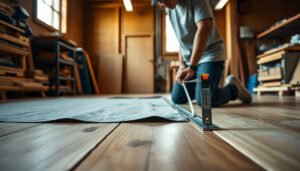 Step-by-step guide on how to measure hardwood floors for workshop projects.