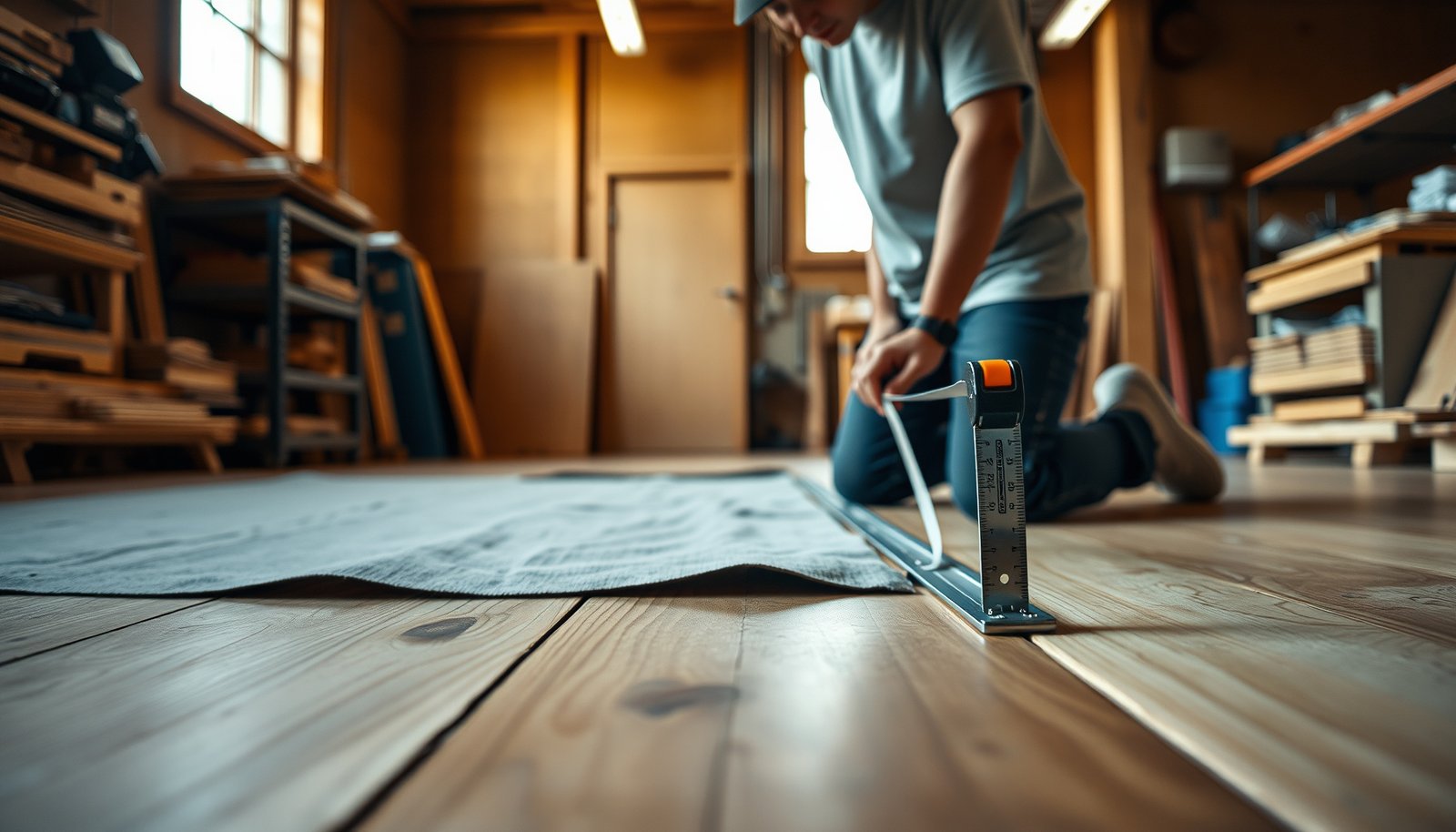 Step-by-step guide on how to measure hardwood floors for workshop projects.