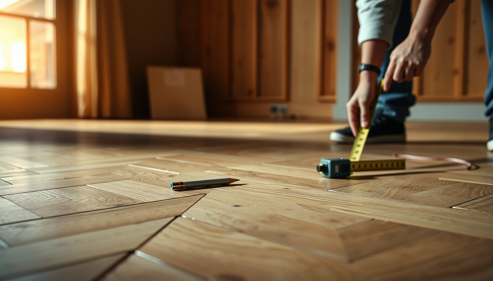 Step-by-step guide on how to measure for herringbone floors accurately.