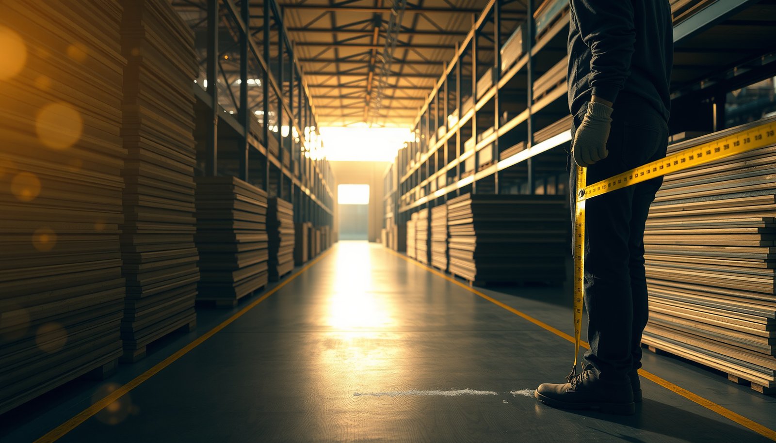 Step-by-step guide on measuring laminate floors for a warehouse space.