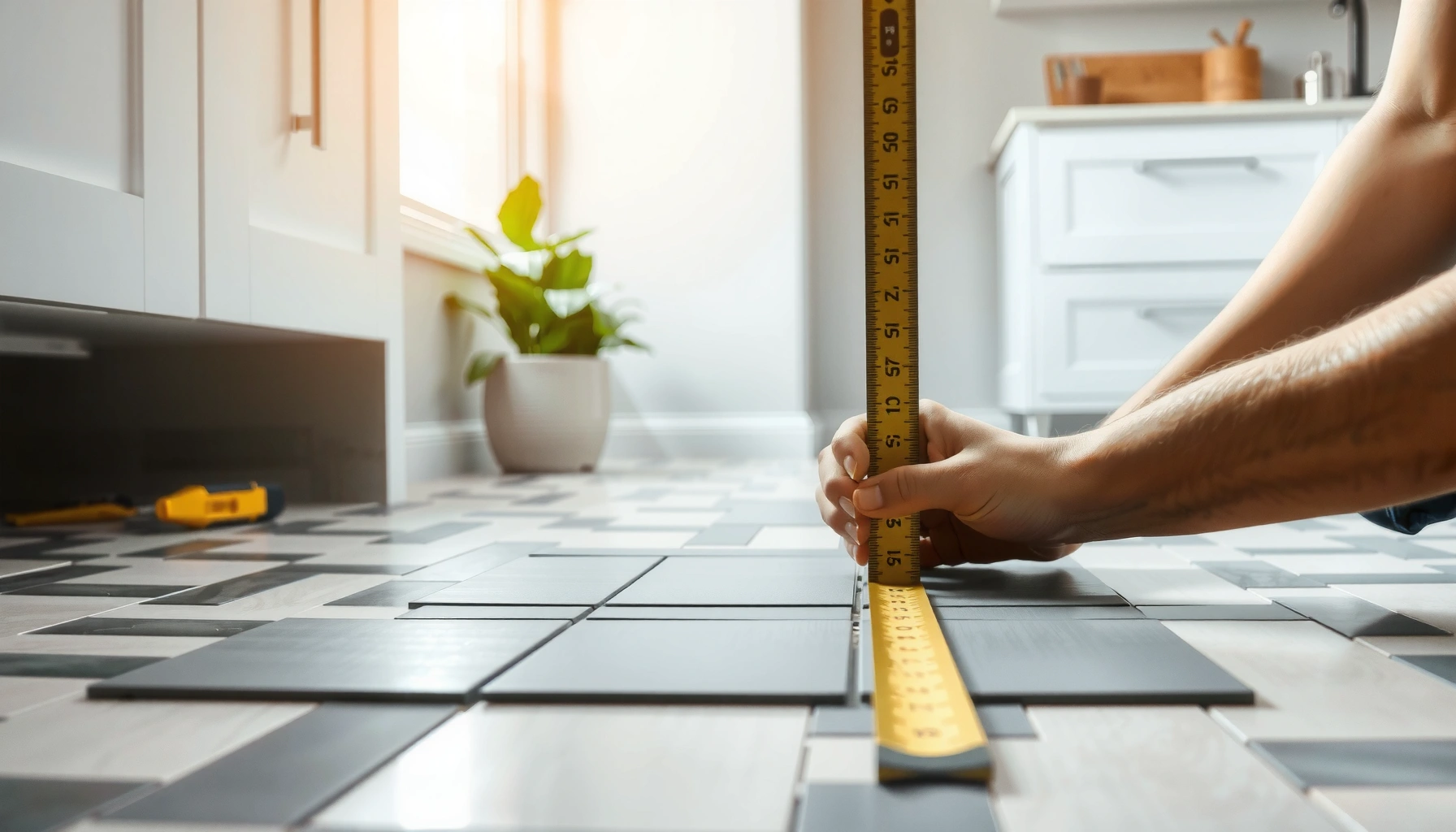 Step-by-step guide on how to measure for mosaic tile floors accurately.