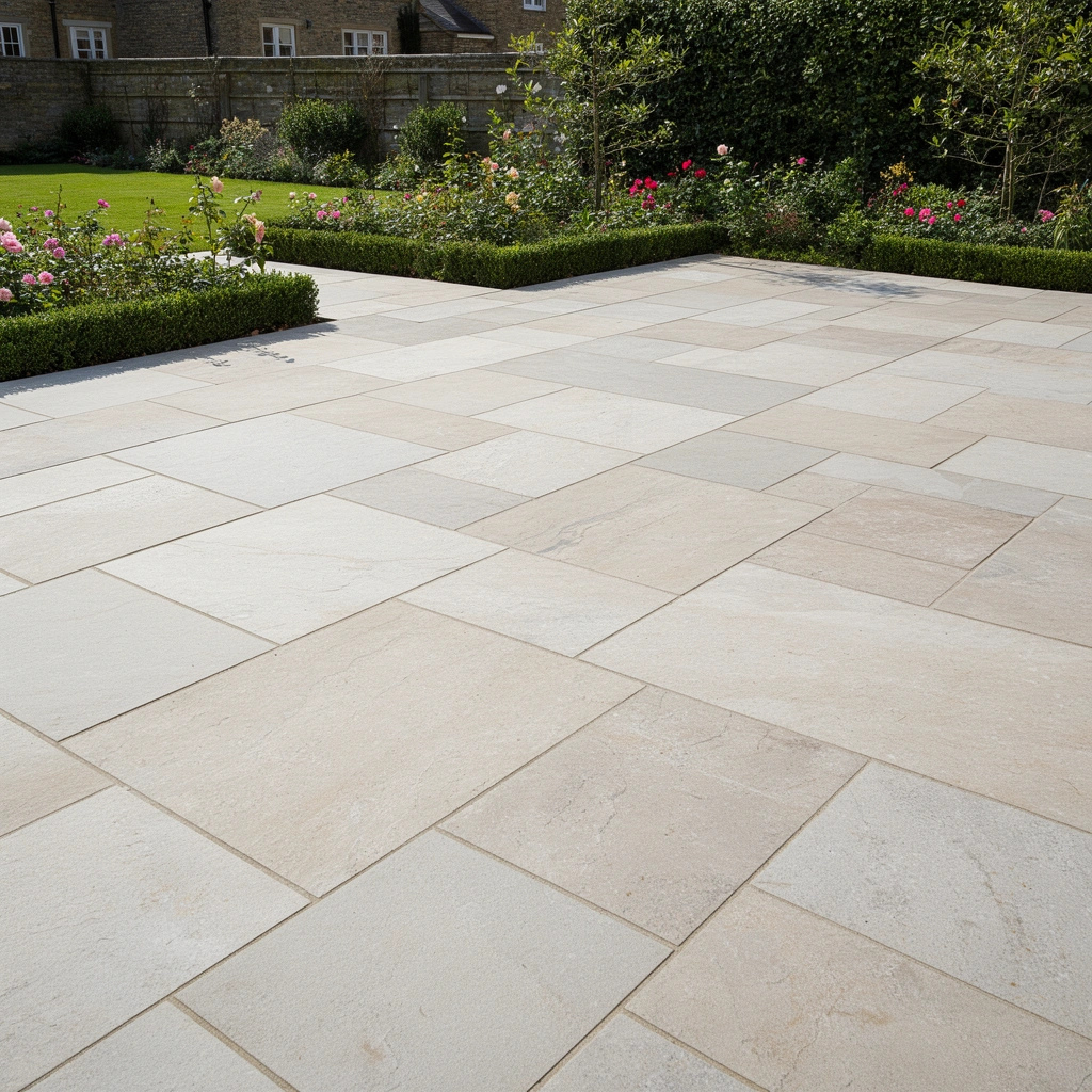 Measuring tools and a patio layout for estimating patio floor coverage costs