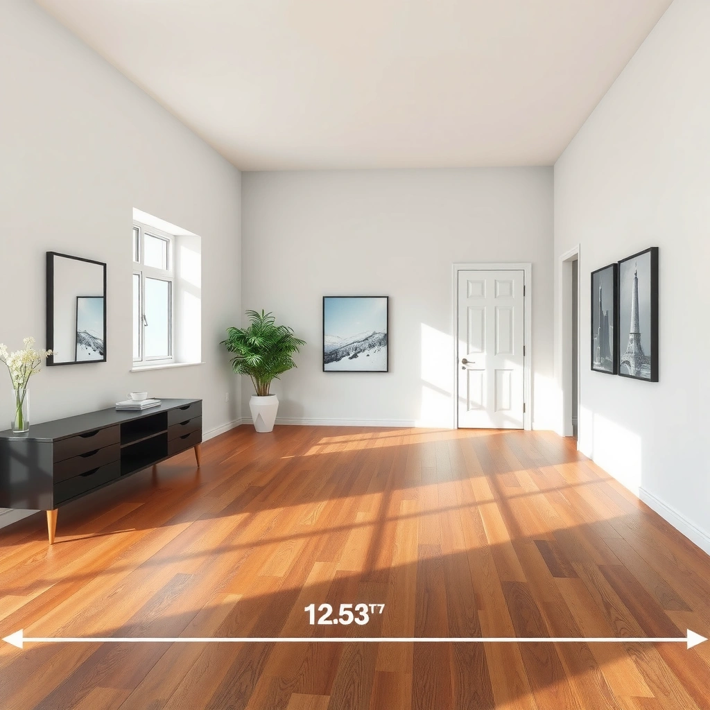 Measuring a room to calculate total square footage for hardwood flooring installation.