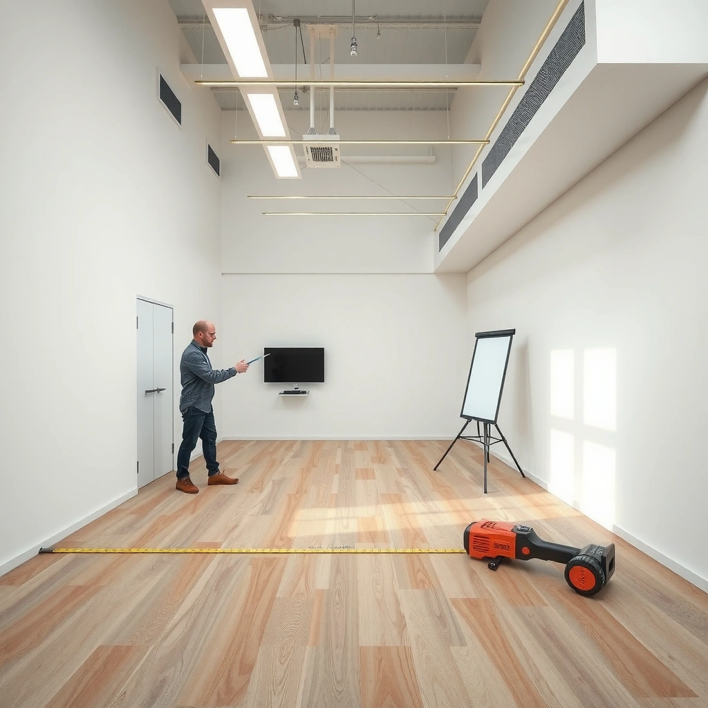 Person measuring a room to calculate square footage for vinyl flooring installation