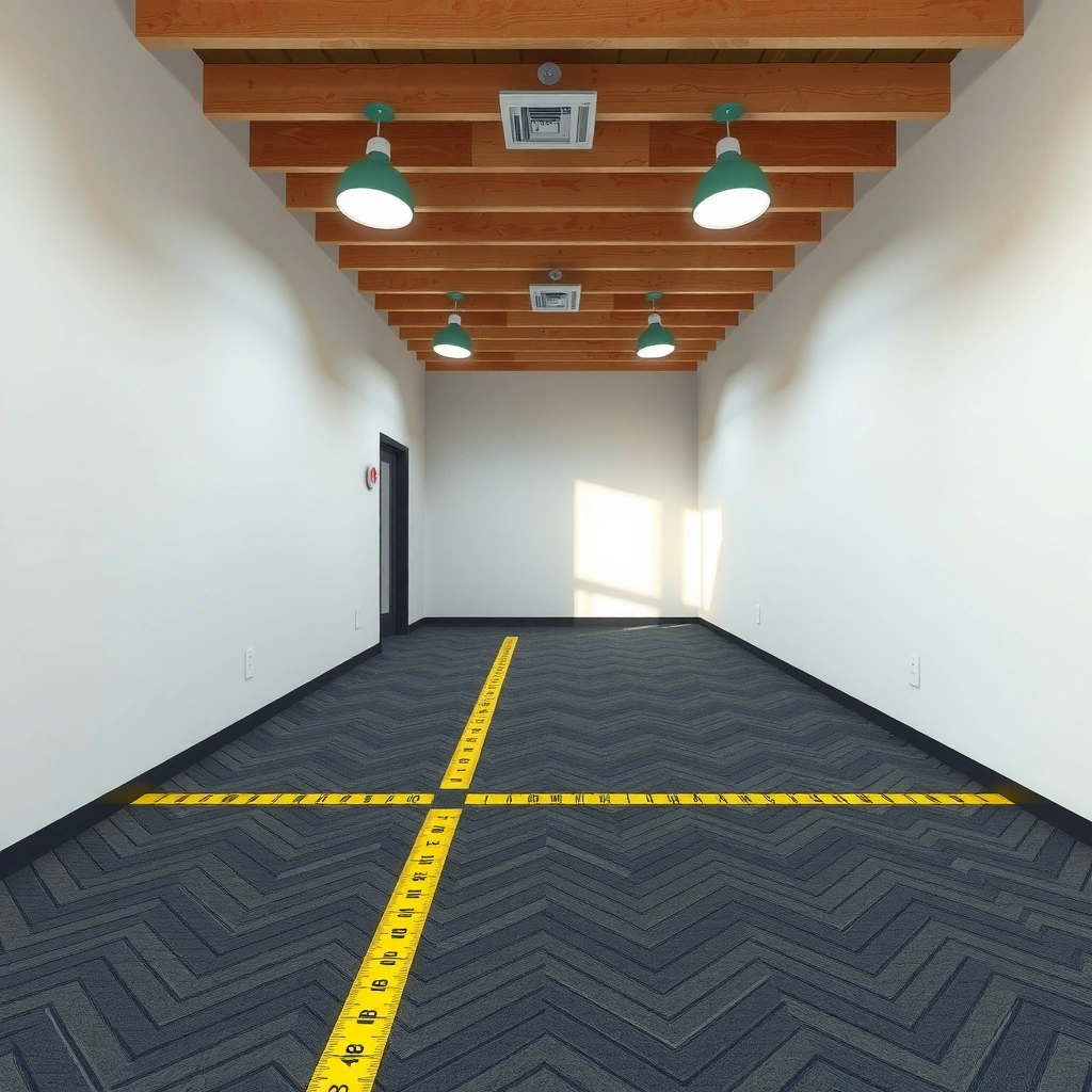 Correctly measuring the footprint for rubber flooring installation in a room.