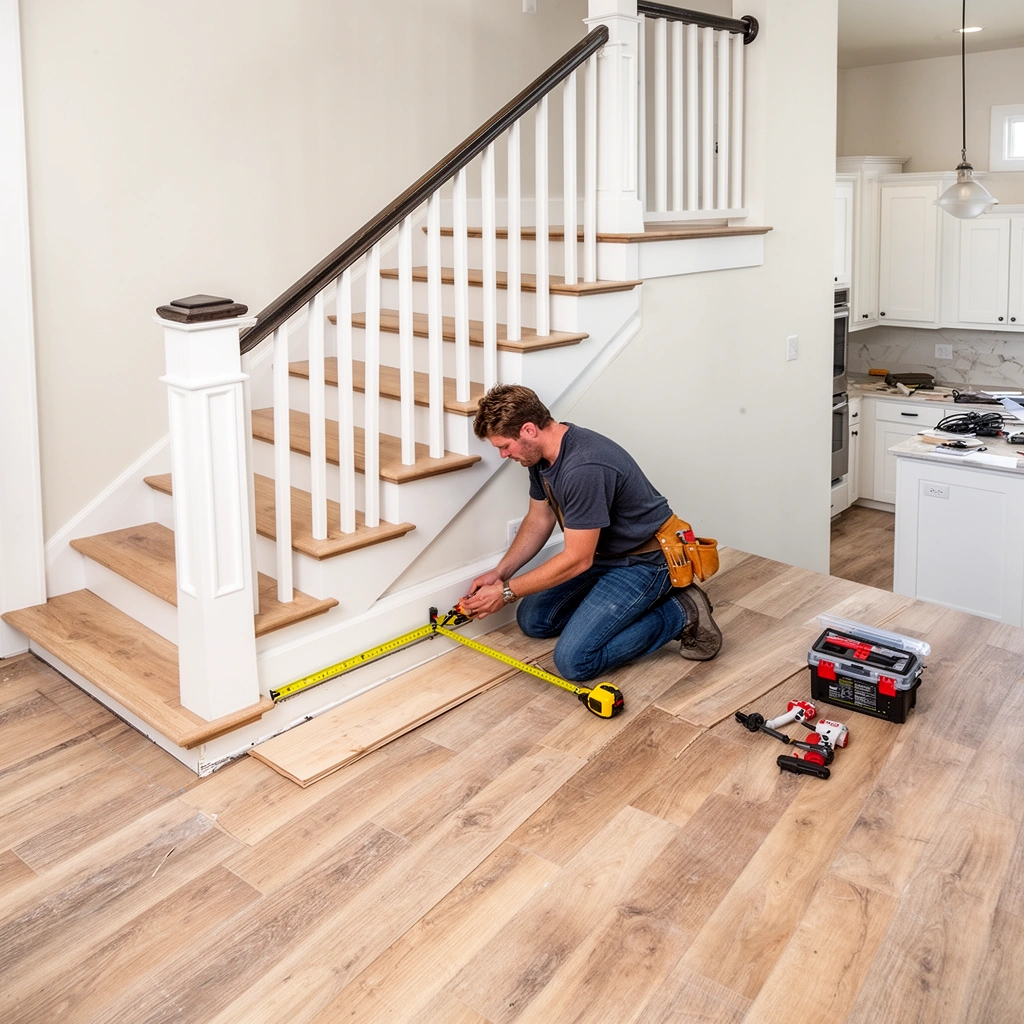 Measuring the layout of stairs for kitchen floor installation