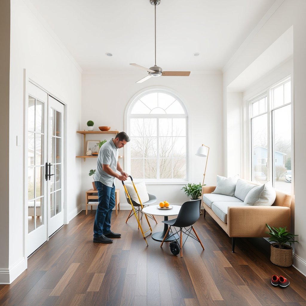 Diagram showing how to measure the shape of a sunroom for vinyl flooring installation.