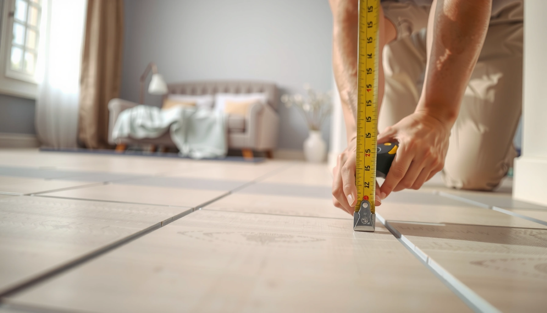Step-by-step guide for measuring tile floors accurately for installation.