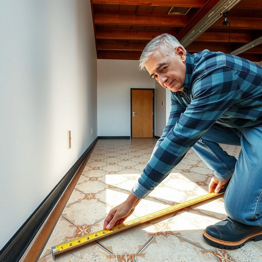 Measuring the transition area for installing thresholds in mosaic tile floors.