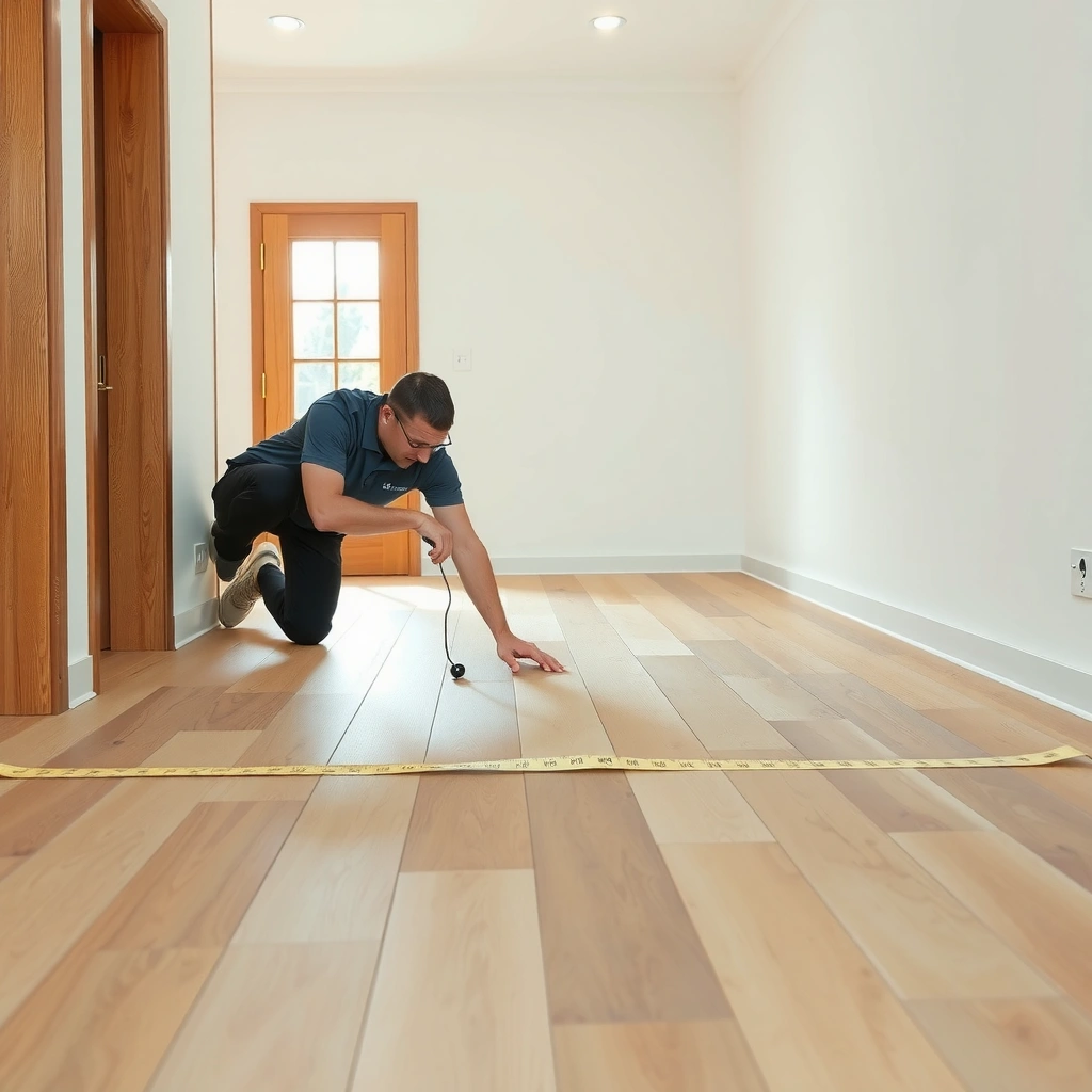 Measuring the unevenness of a floor before purchasing materials for engineered wood flooring installation