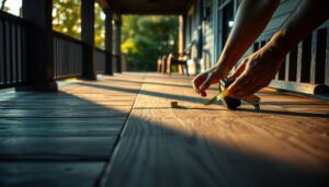 Step-by-step guide on measuring vinyl floors for a porch installation.