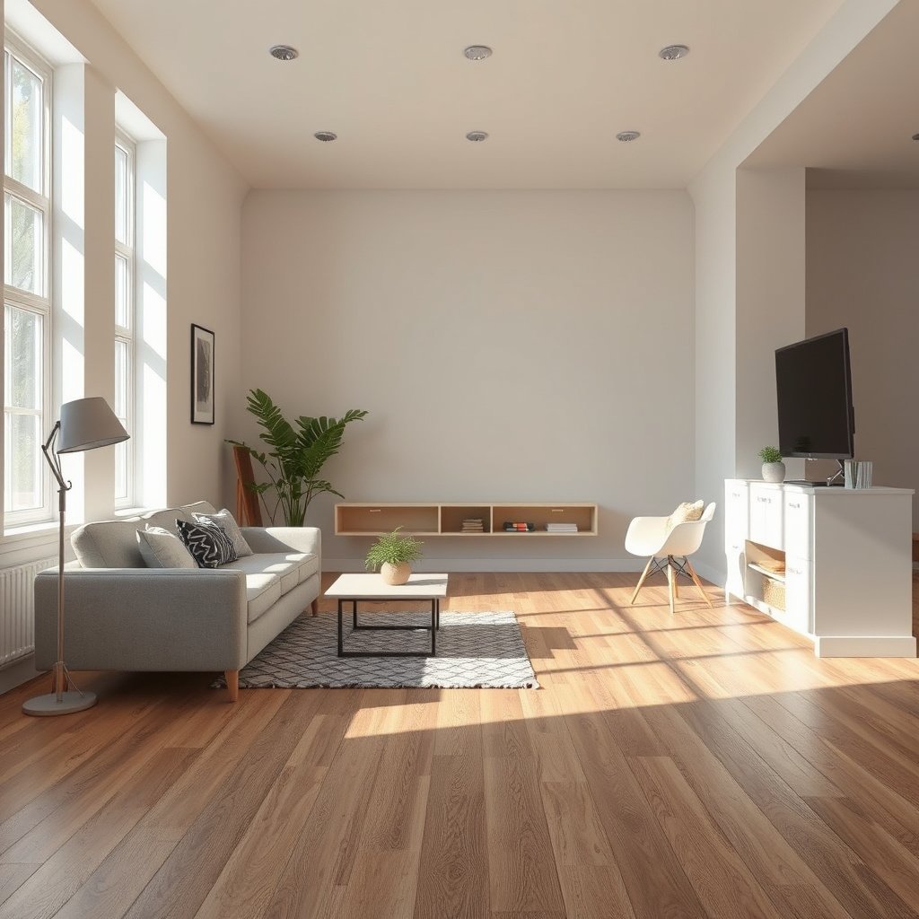 A person measuring their home office space for laminate flooring installation.
