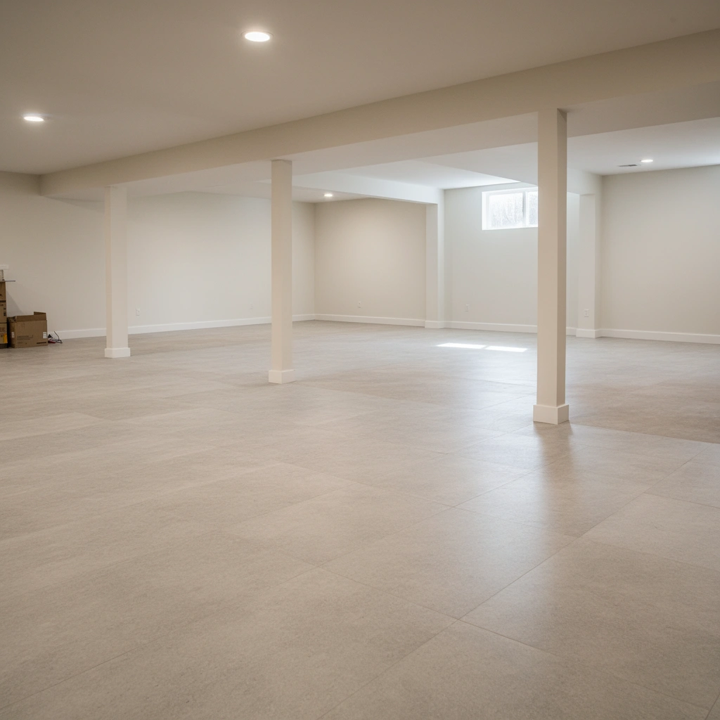A damp basement illustrating moisture impact on flooring choices for basements.