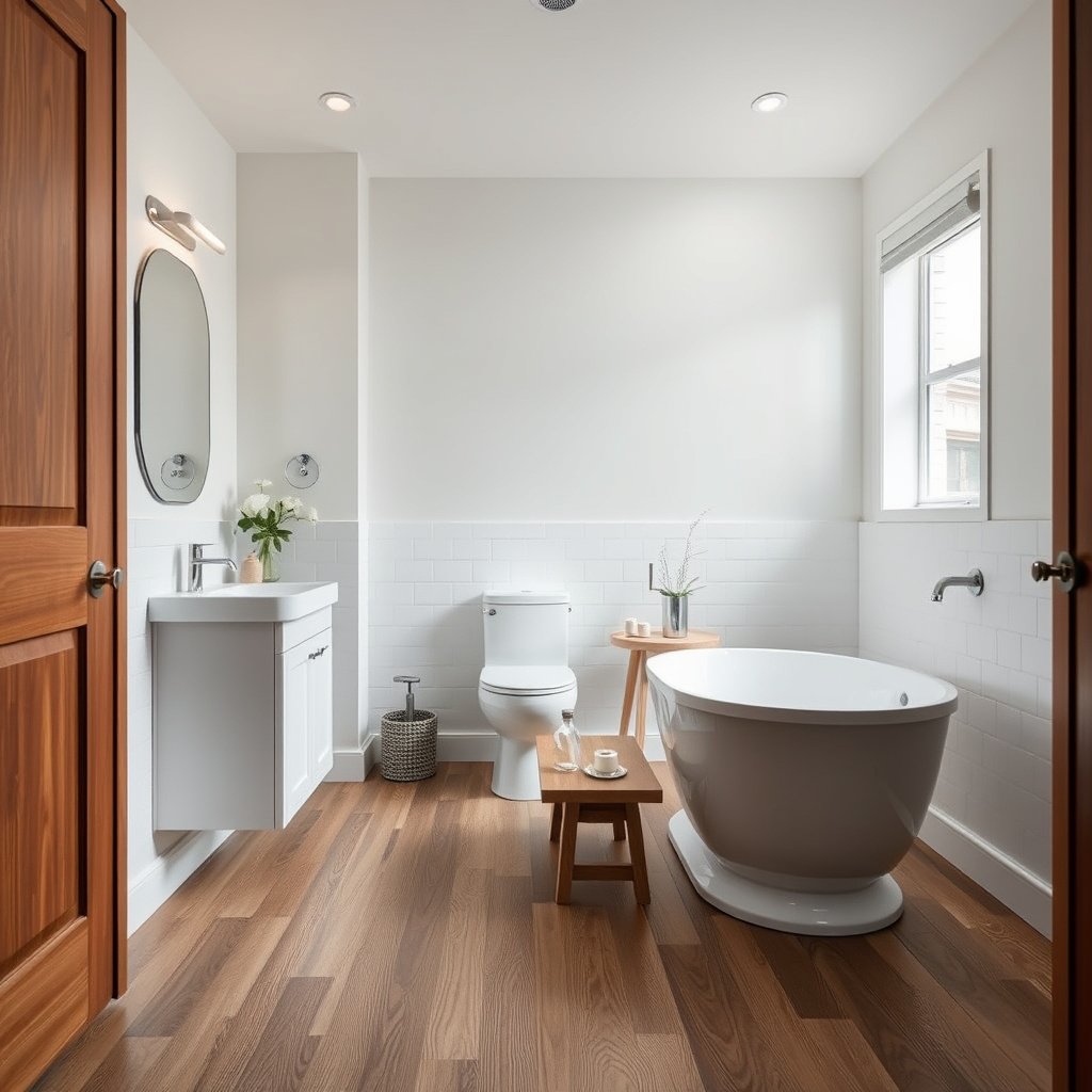 Image illustrating moisture control techniques for safer engineered wood bathroom floors.