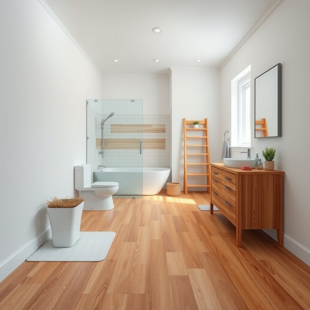 Diagram illustrating moisture planning for hardwood floor installation in bathrooms