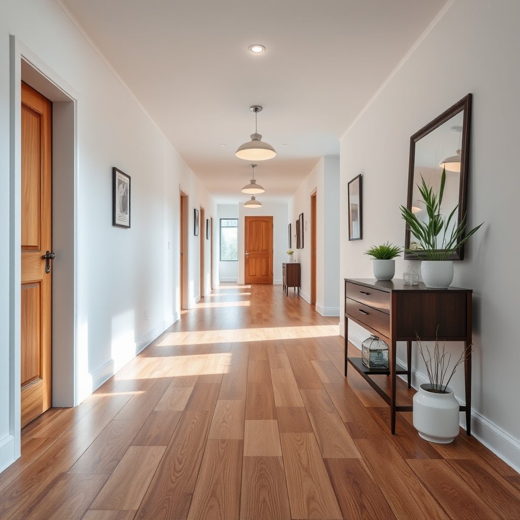 Preventing moisture damage to engineered wood floors in a hallway setting