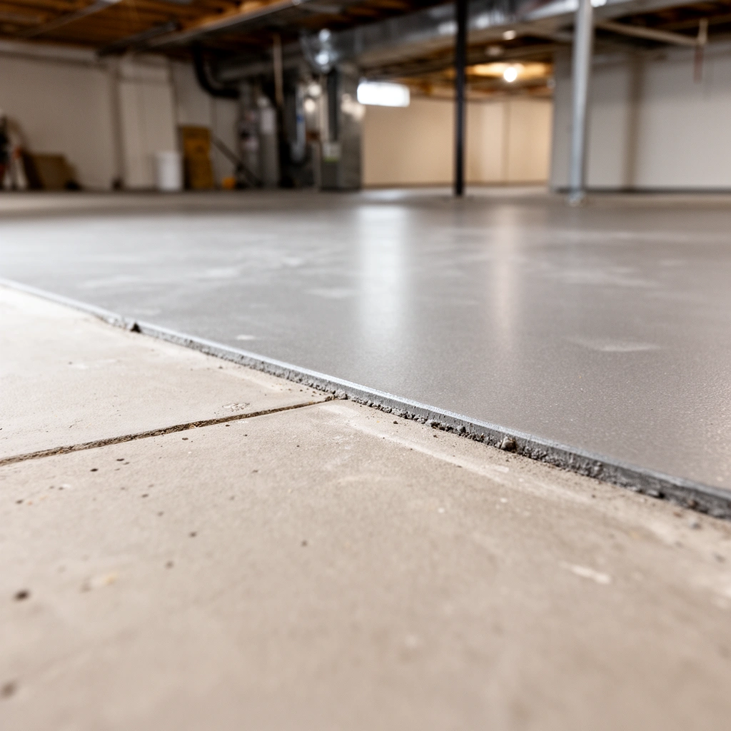 Testing moisture levels in a basement before installing commercial flooring.