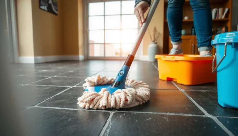 Step-by-step guide on how to mop slate floors effectively and safely.