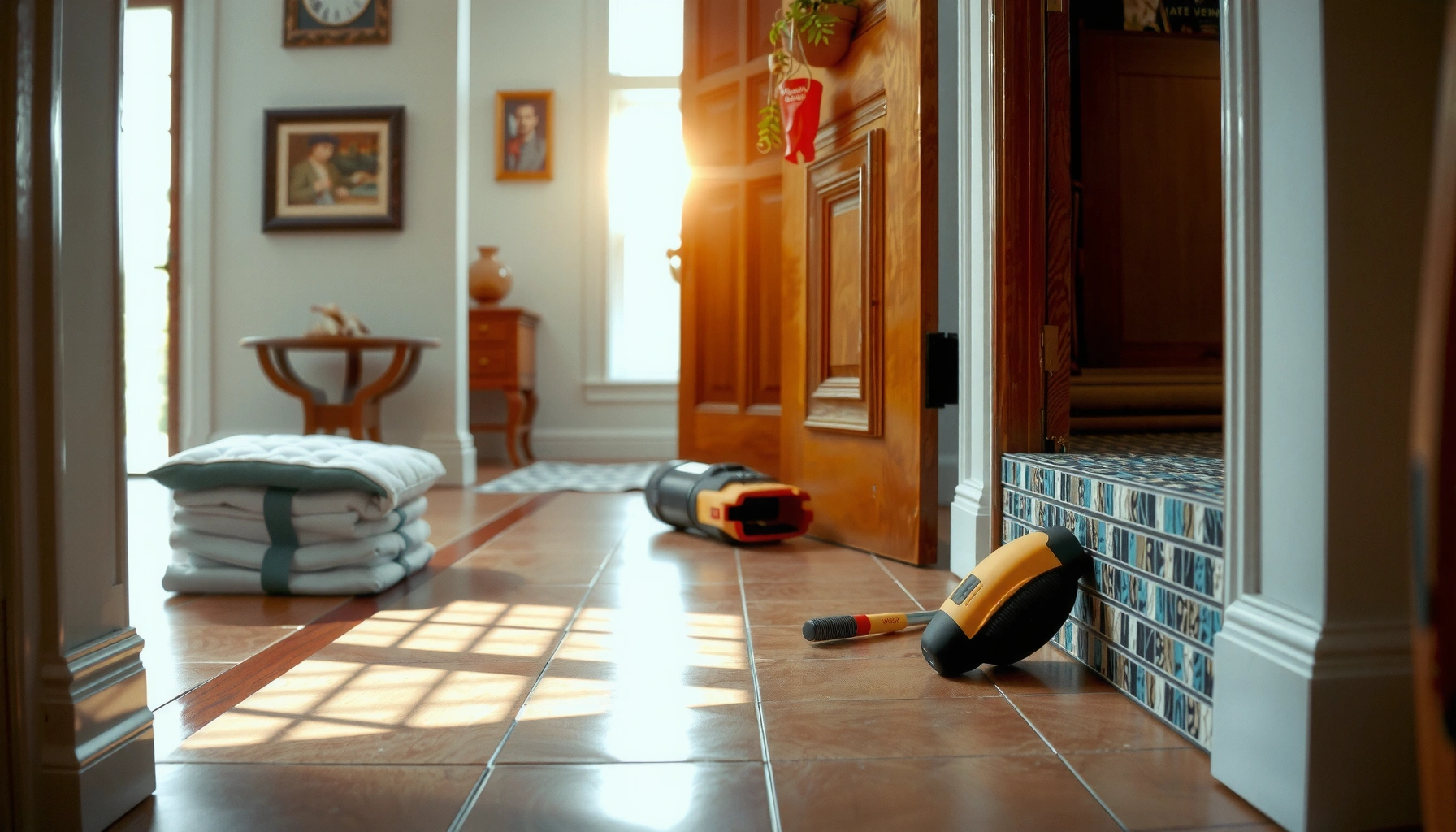 Step-by-step guide on installing mosaic tile floors around doors.