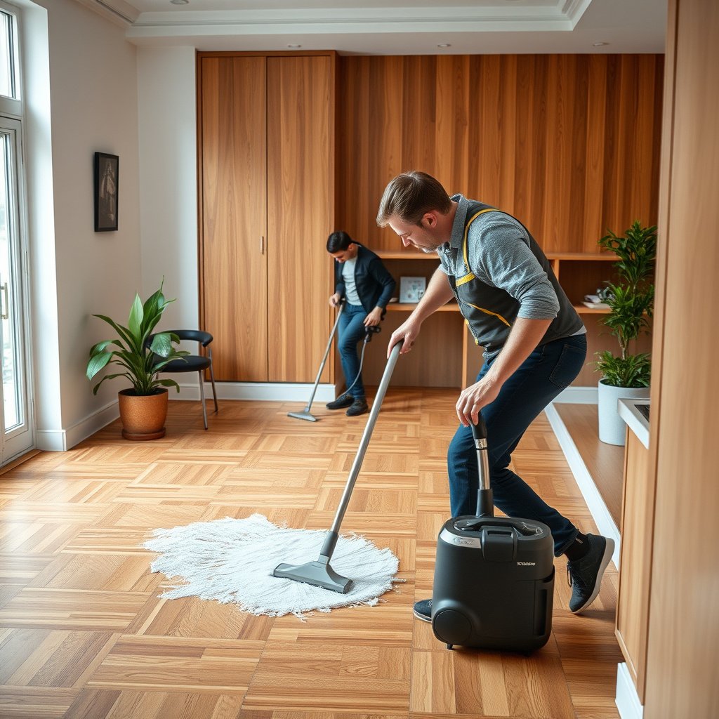Cleaning, re-coating, and refinishing parquet floors for long-lasting beauty and protection