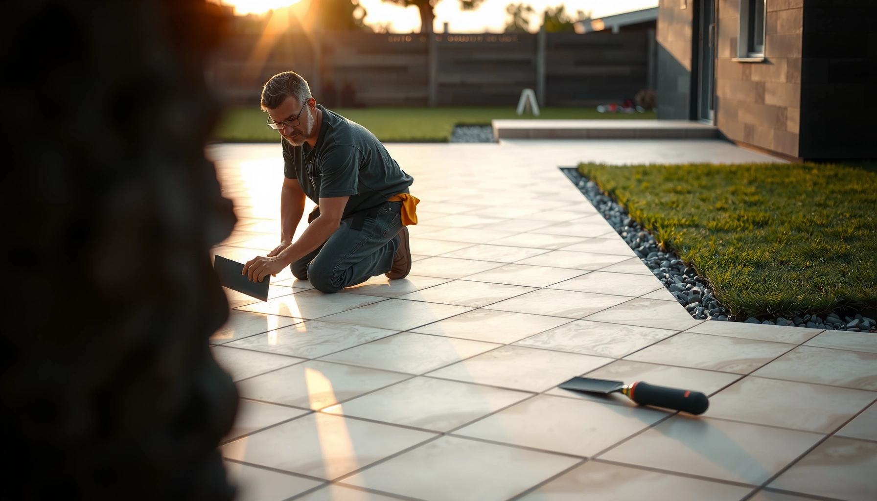 Step-by-step guide for installing outdoor bathroom floors with essential tools and materials.