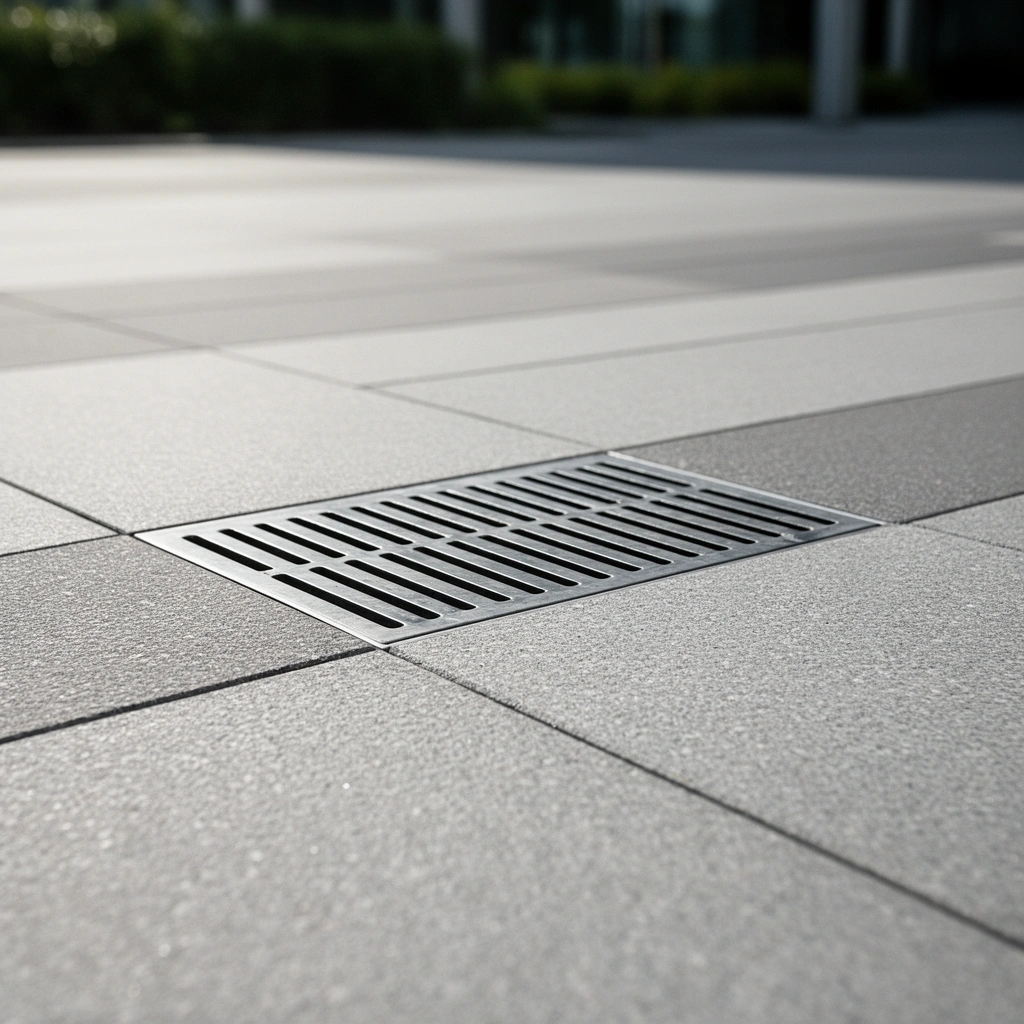 Illustration showing proper drainage and surface slope for outdoor flooring options