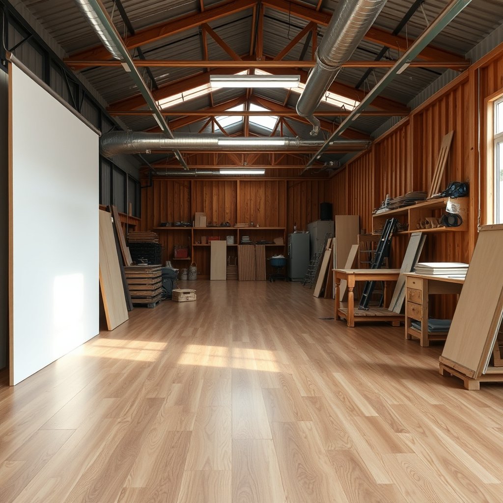 A clean, padded path designed to protect laminate floors in a busy workshop environment.