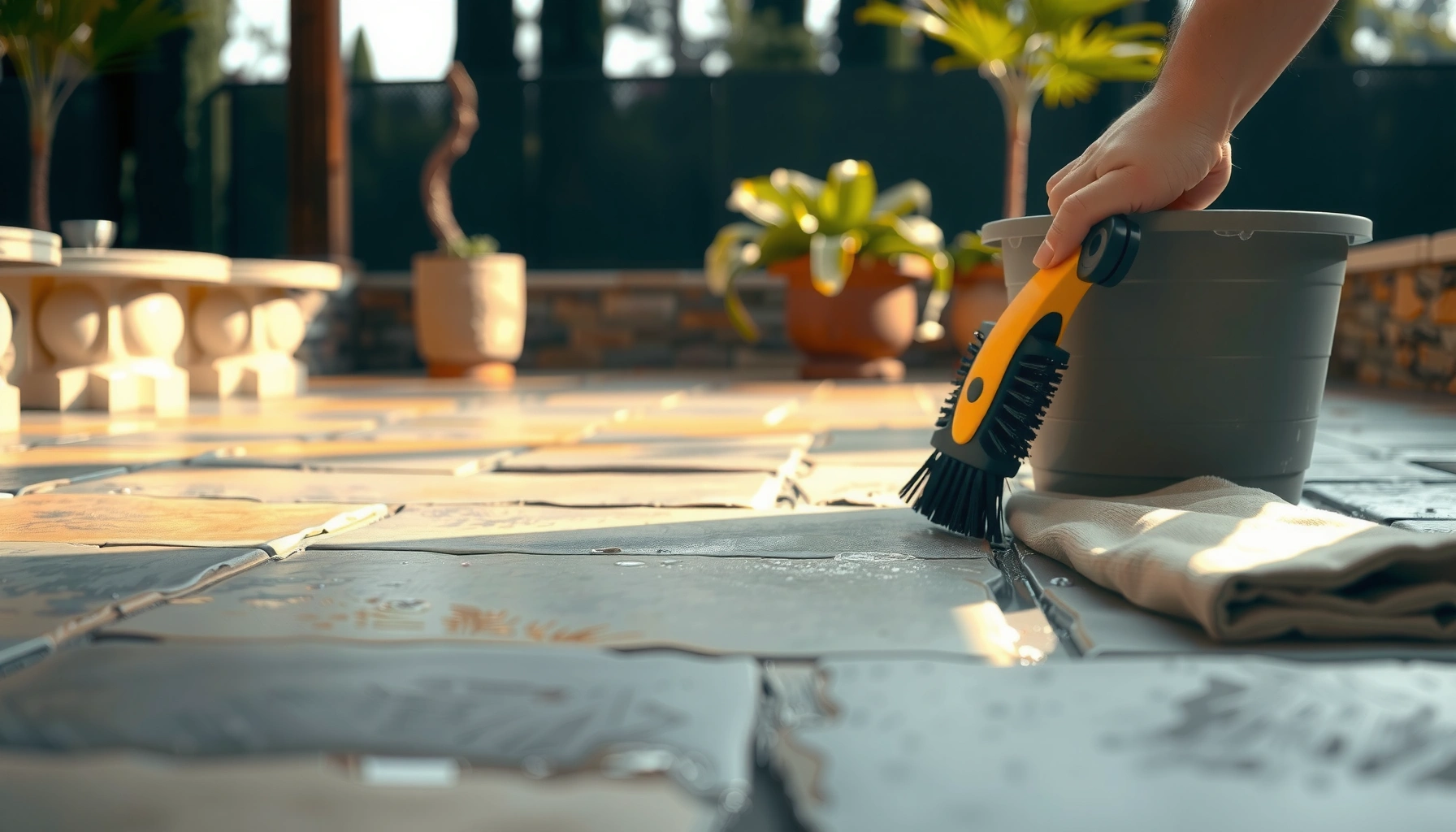 A clean patio floor showcasing effective cleaning and protection methods for outdoor spaces.