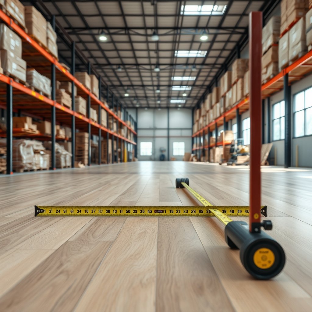 Diagram showing planned measurement zones for accurately measuring hardwood floors in a warehouse.