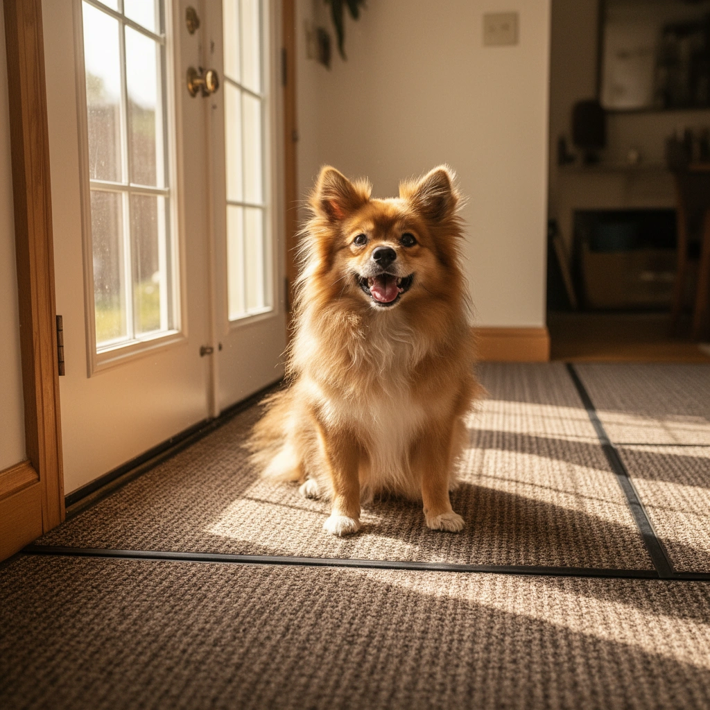 A diagram showing how to plan the layout for installing carpet tiles around doors.