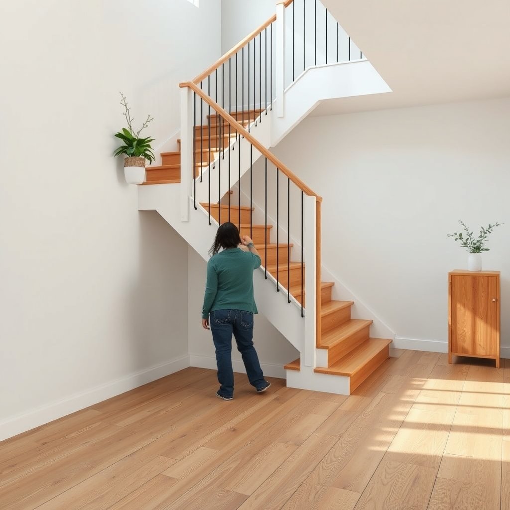 Diagram of stair layout showing treads, risers, and seams for vinyl floor installation