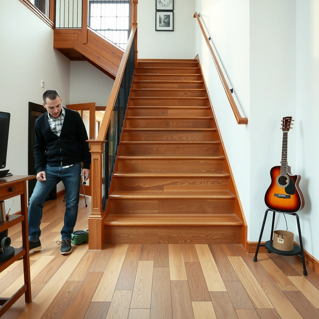 Measuring and planning stair layout for engineered wood floor installation