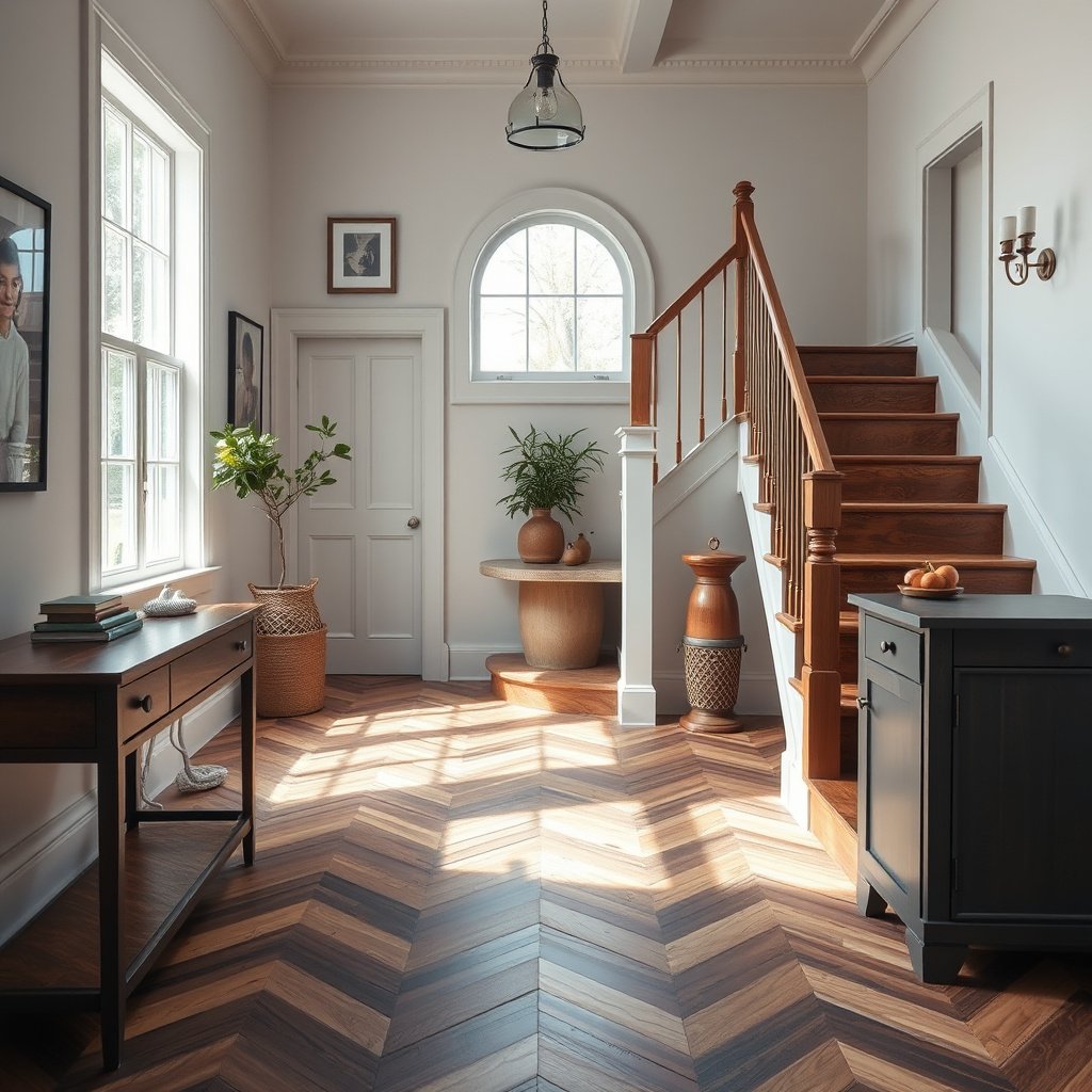 Diagram showing how to plan the chevron layout for stairs before cutting flooring pieces