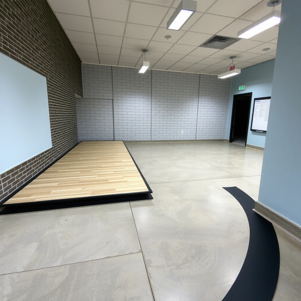 Measuring height, gap, and placement for concrete floor transitions in a renovation project.