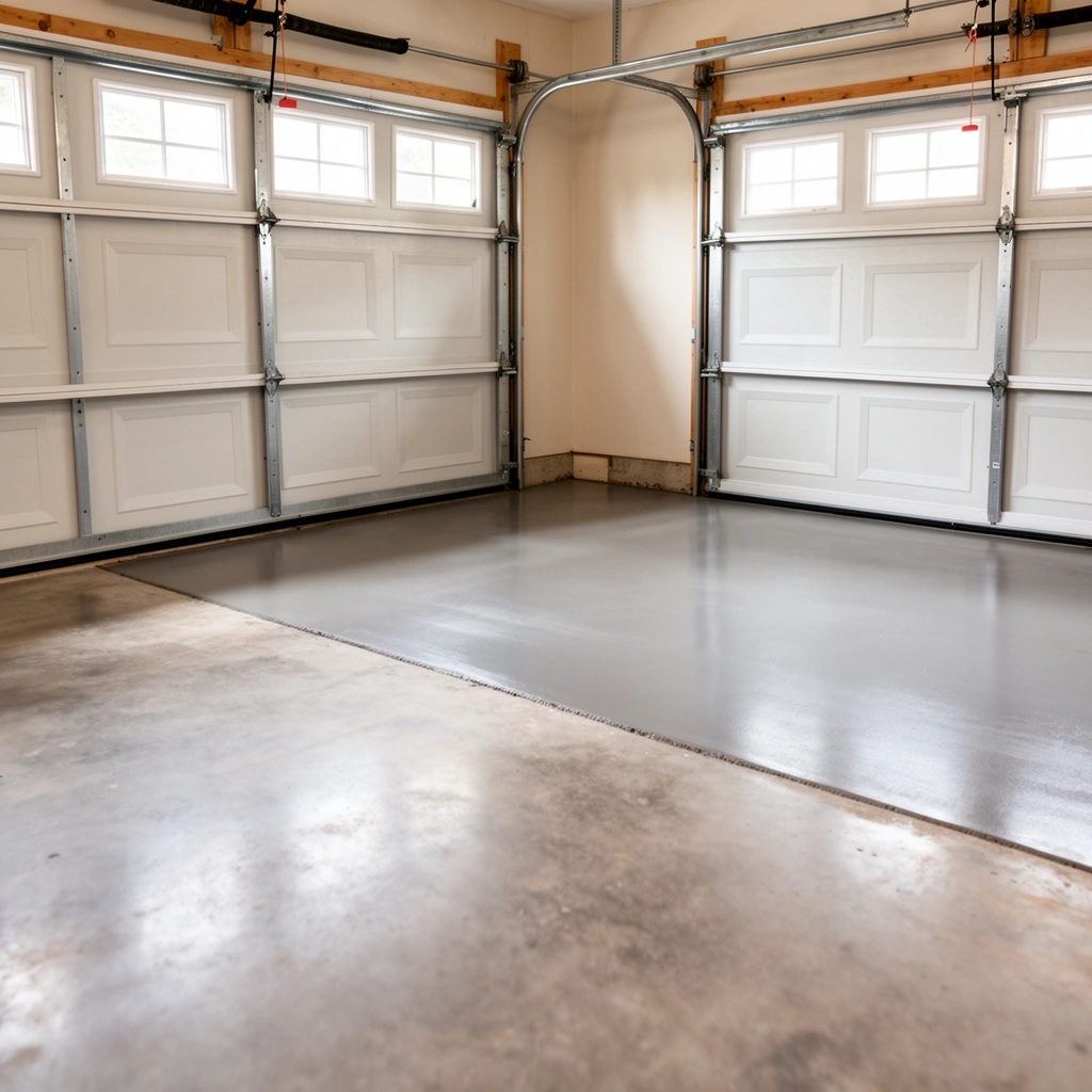 Diagram showing planning for door clearance and finish height for garage floor installation.
