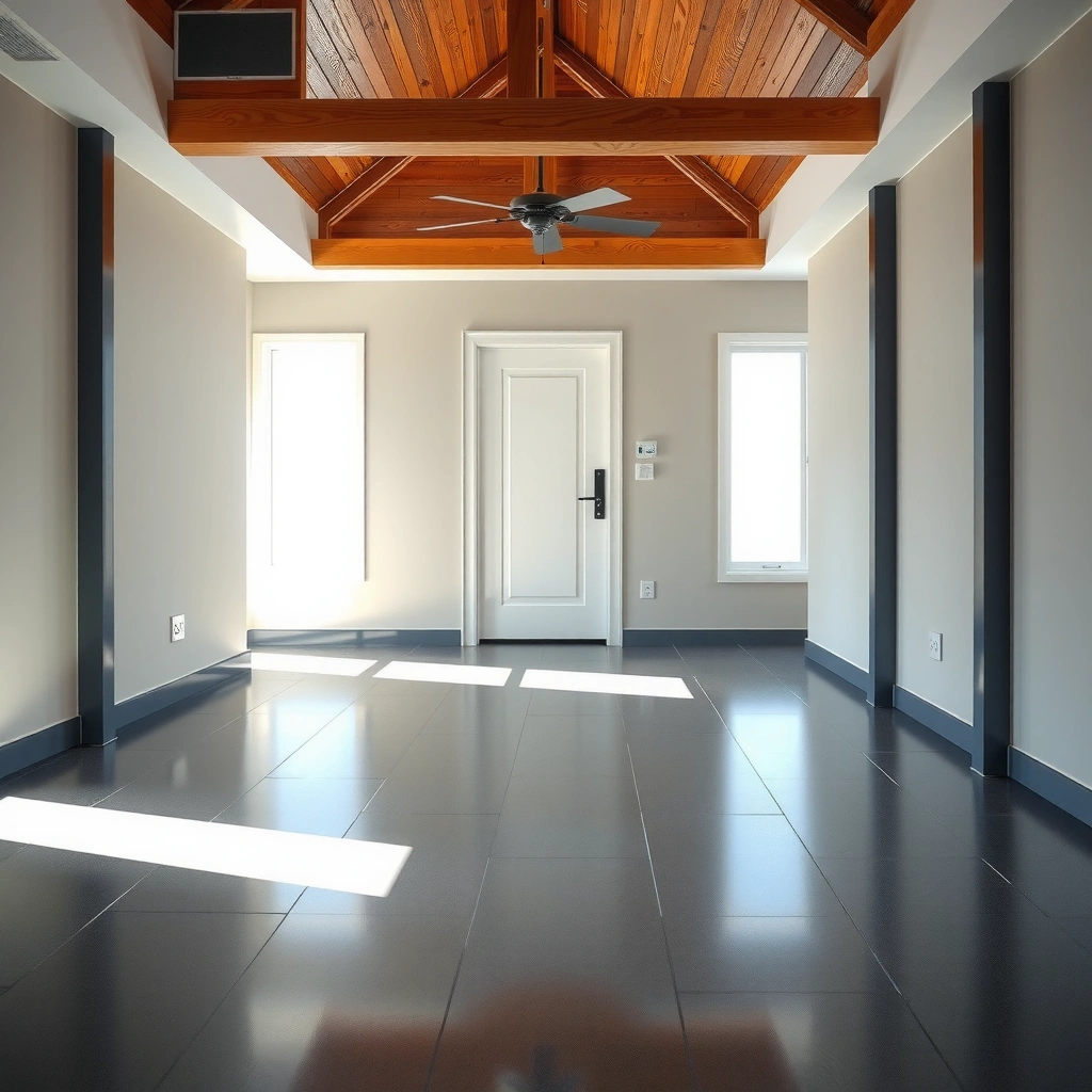 A detailed plan for installing polyaspartic floors around a doorway, showcasing measurements and layout.