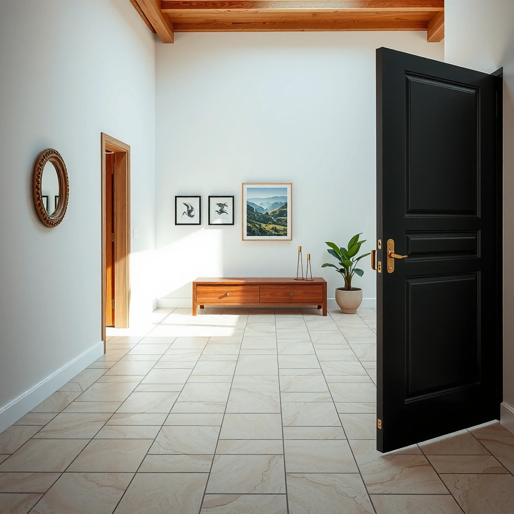 Diagram showing how to plan the layout for mosaic tile floors around a doorway.