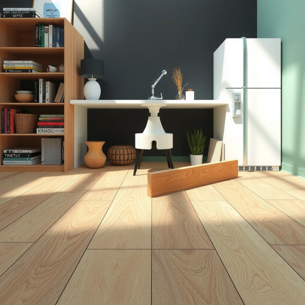 Measuring and marking hardwood floor for accurate cuts, considering expansion.