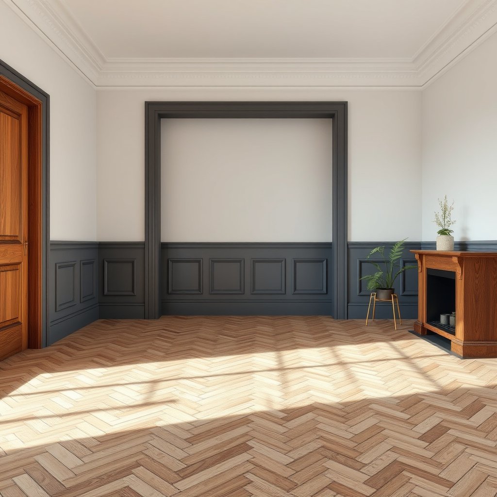 Materials and tools needed for herringbone floor installation and acclimation process